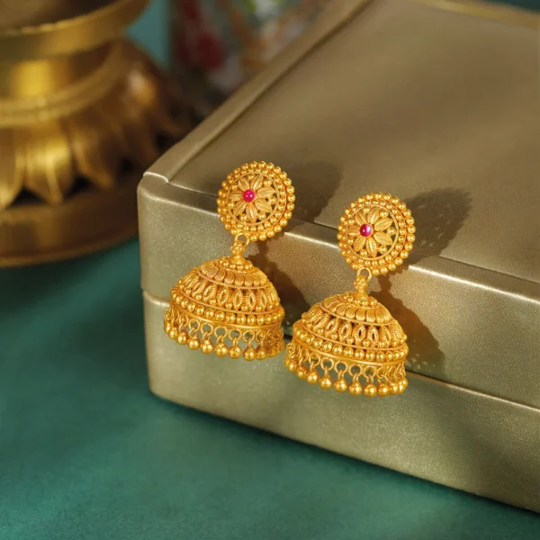 Golden Blossom Layered Jumka - Image 2