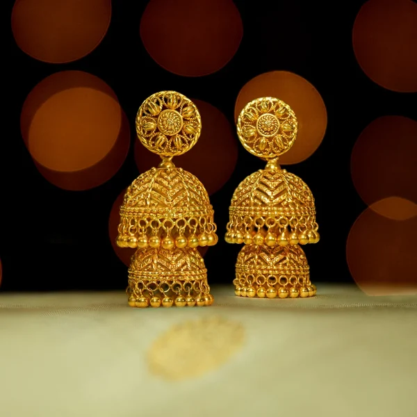 Golden Blossom Layered Jumka - Image 3